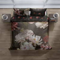 Saténové obliečky NOBILE Peonies - tmavo hnedé - 140x200 cm