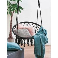 Závesné hojdacie BOHO kreslo s vankúšom - čierne / šedé