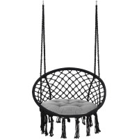 Závesné hojdacie BOHO kreslo s vankúšom - čierne / šedé