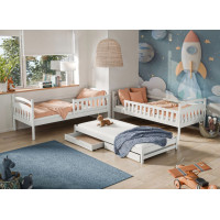 Detská poschodová posteľ z masívu borovice BOHDANA s prístelkou a šuplíky - 200x90 cm - BIELA
