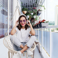 Závesné hojdacie BOHO kreslo - ecru