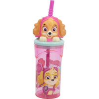 STOR Fľaša so slamkou Tlapková patrola 360 ml Ružová