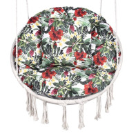 Vodeodolný sedací MAXI vankúš 100x15 cm do závesného kresla - červené kvety / sivý