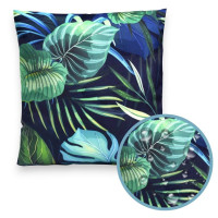 Vodeodolný sedací MAXI vankúš 100x15 cm do závesného kresla - exotické listy / tmavomodrý