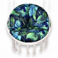 Vodeodolný sedací MAXI vankúš 100x15 cm do závesného kresla - exotické listy / tmavomodrý