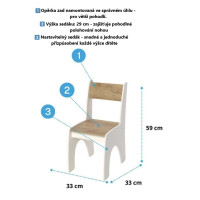 Výškovo nastaviteľný detský stolík s dvoma stoličkami
