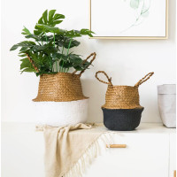 BOHO kôš z morskej trávy - 32x28 cm - prírodný/biely