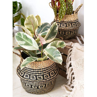 BOHO Ethnic kôš z morskej trávy - 25x28 cm - prírodný/čierny