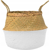 BOHO kôš z morskej trávy - 32x28 cm - prírodný/biely