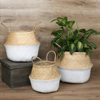 BOHO kôš z morskej trávy - 32x28 cm - prírodný/biely