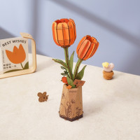 RoboTime 3D drevená skladačka Oranžový tulipán