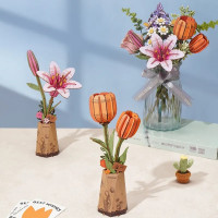 RoboTime 3D drevená skladačka Oranžový tulipán