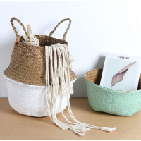 BOHO kôš z morskej trávy - 32x28 cm - prírodný/biely