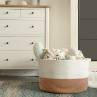 Bavlnený kôš BOHO - 55 cm - prírodný/biely