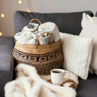 BOHO Ethnic kôš z morskej trávy - 25x28 cm - prírodný/čierny