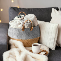 Súprava BOHO košov z morskej trávy - 3 kusy - prírodná/sivá