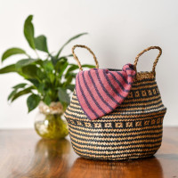 BOHO Ethnic kôš z morskej trávy - 25x28 cm - prírodný/čierny