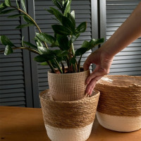 Súprava BOHO košov z morskej trávy - 2 kusy - prírodná/biela