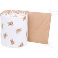 Ochranný mantinel do postieľky 180x30 cm BABYMAM PREMIUM - Medvedík Teddy - biely/škoricový