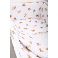 Ochranný mantinel do postieľky 180x30 cm BABYMAM PREMIUM - Medvedík Teddy - biely/škoricový