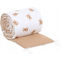 Ochranný mantinel do postieľky 180x30 cm BABYMAM PREMIUM - Medvedík Teddy - biely/škoricový