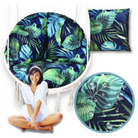 Vodeodolný sedací MAXI vankúš 100x15 cm do závesného kresla - monstera/tmavomodrý