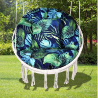 Vodeodolný sedací MAXI vankúš 100x15 cm do závesného kresla - monstera/tmavomodrý