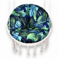 Vodeodolný sedací MAXI vankúš 100x15 cm do závesného kresla - monstera/tmavomodrý