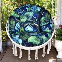Vodeodolný sedací MAXI vankúš 100x15 cm do závesného kresla - monstera/tmavomodrý