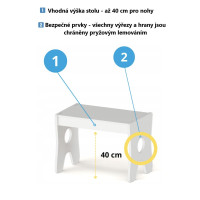 Detský stolík so šuplíkom a dvoma čalúnenými stoličkami