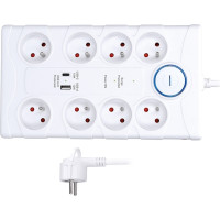 Solight prepäťová ochrana, 8z, USB A + C, 2m, biela