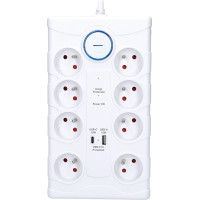 Solight prepäťová ochrana, 8z, USB A + C, 2m, biela