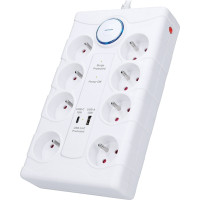 Solight prepäťová ochrana, 8z, USB A + C, 2m, biela
