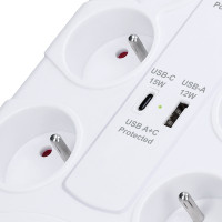 Solight prepäťová ochrana, 8z, USB A + C, 2m, biela