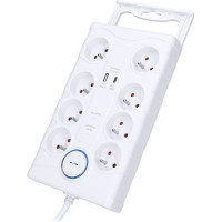 Solight prepäťová ochrana, 8z, USB A + C, 2m, biela