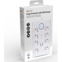 Solight prepäťová ochrana, 8z, USB A + C, 2m, biela