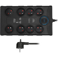 Solight prepäťová ochrana, 8z, USB A + CA, 2m, čierna
