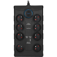 Solight prepäťová ochrana, 8z, USB A + CA, 2m, čierna