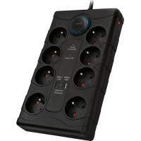 Solight prepäťová ochrana, 8z, USB A + CA, 2m, čierna