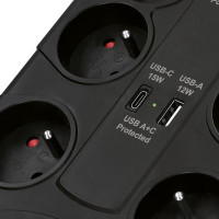 Solight prepäťová ochrana, 8z, USB A + CA, 2m, čierna