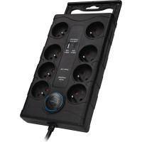Solight prepäťová ochrana, 8z, USB A + CA, 2m, čierna