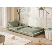 Detská Montessori posteľ z masívu borovice ALICE - 160x80 cm - OLIVOVO ZELENÁ