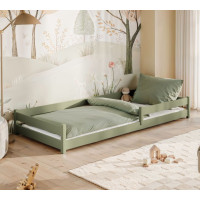 Detská Montessori posteľ z masívu borovice ALICE - 160x80 cm - OLIVOVO ZELENÁ