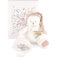 Doudou Darčeková sada Plyšový medvedík s úchytom na cumlík a dečkou ružový 20 cm