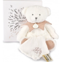 Doudou Darčeková sada Plyšový medvedík s dečkou 30 cm ružový