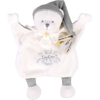 Doudou Darčeková sada Plyšový muchláčik medvedík s čiapočkou sivý 25 cm