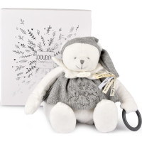 Doudou Darčeková sada Plyšový ľadový medvedík s krúžkom 30 cm sivý