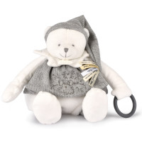 Doudou Darčeková sada Plyšový ľadový medvedík s krúžkom 30 cm sivý