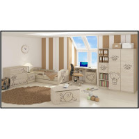 Detská posteľ s výrezom MÉĎA 140x70 cm, dub sonoma + matrac, 2x krátka zábrana, šuplík