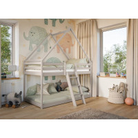 Detská poschodová domčeková posteľ s Montessori lôžkom z masívu borovice SVEN - 200x90 cm - KAŠMÍROVÁ